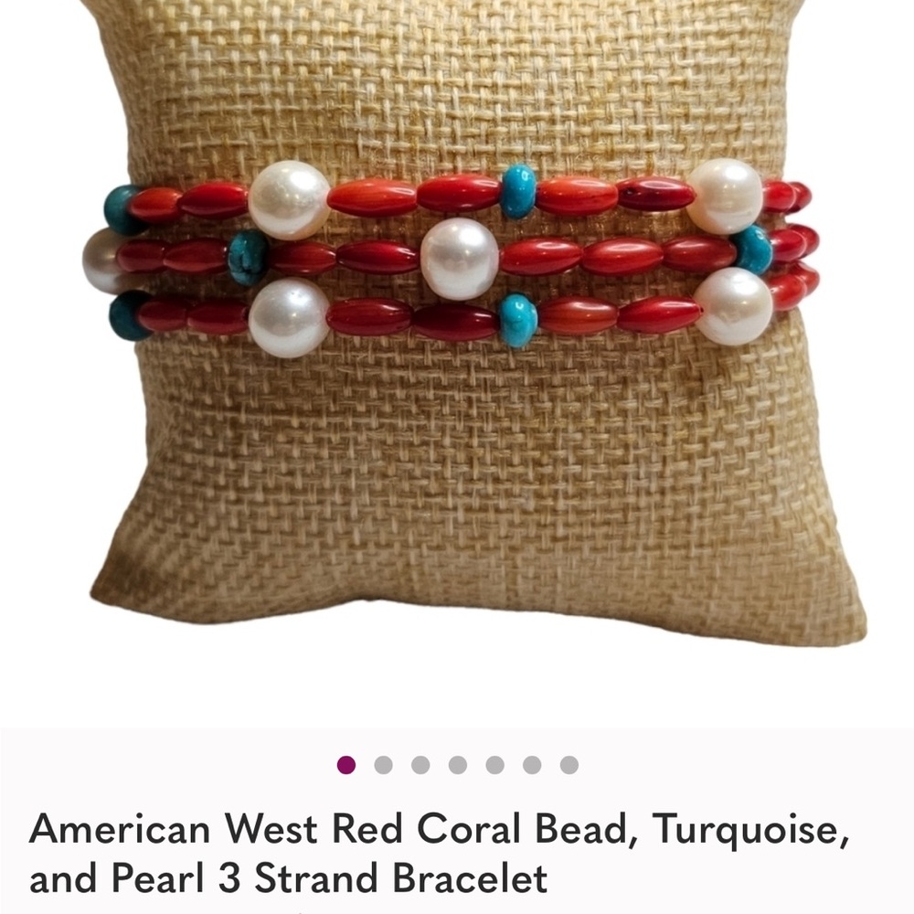 American West Red coral and cultured pearl Necklaces and Bracelet Set - Picture 4 of 4